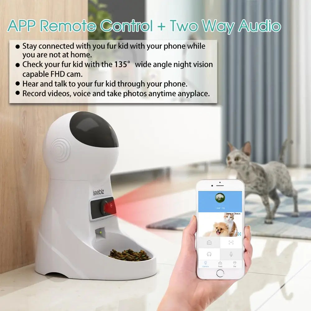 Iseebiz 3L Automatic Pet Feeder with Voice Record Pets Food Bowl for Medium Small Dog Cat LCD Screen Dispensers 4 Times One Day