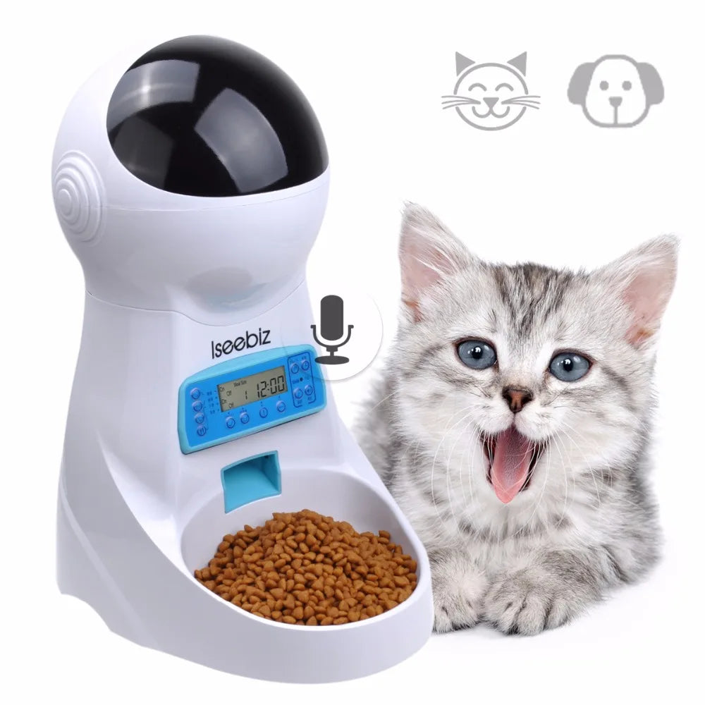 Iseebiz 3L Automatic Pet Feeder with Voice Record Pets Food Bowl for Medium Small Dog Cat LCD Screen Dispensers 4 Times One Day