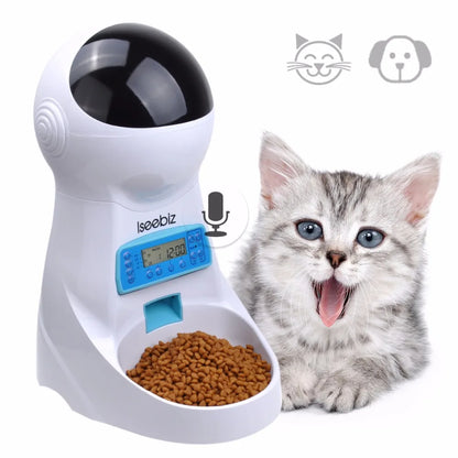 Iseebiz 3L Automatic Pet Feeder with Voice Record Pets Food Bowl for Medium Small Dog Cat LCD Screen Dispensers 4 Times One Day