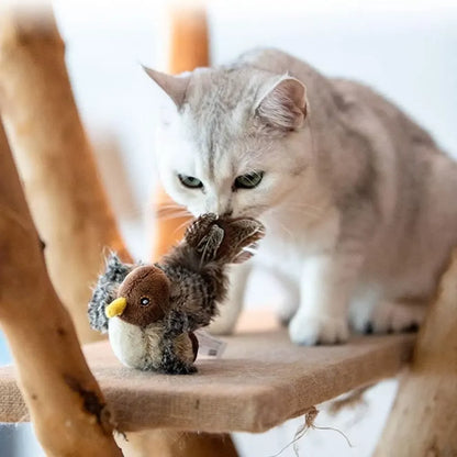 Interactive Cat Toys Flying Bird Cat Toy Flapping Wings Sparrow Catnip Toys Vivid Chirpi]Ng Simulation Bird Interactive Cat Toy