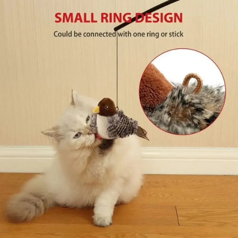 Interactive Cat Toys Flying Bird Cat Toy Flapping Wings Sparrow Catnip Toys Vivid Chirpi]Ng Simulation Bird Interactive Cat Toy